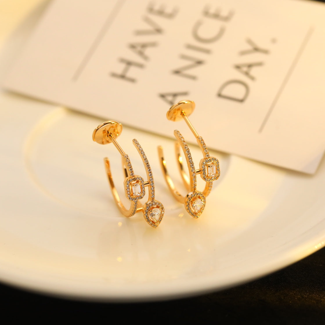[Glow Jewelry]CREOLES MY TWIN 2 RANGS SILVER DIAMOND EARRINGS