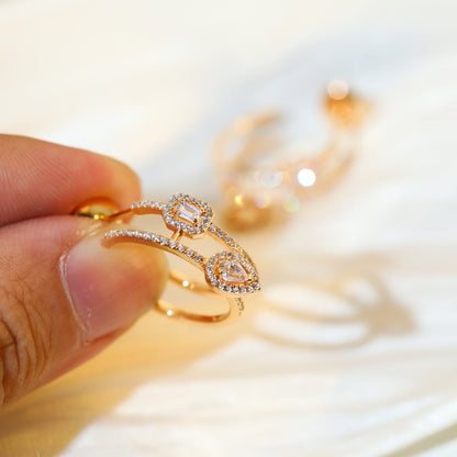 [Glow Jewelry]CREOLES MY TWIN 2 RANGS SILVER DIAMOND EARRINGS