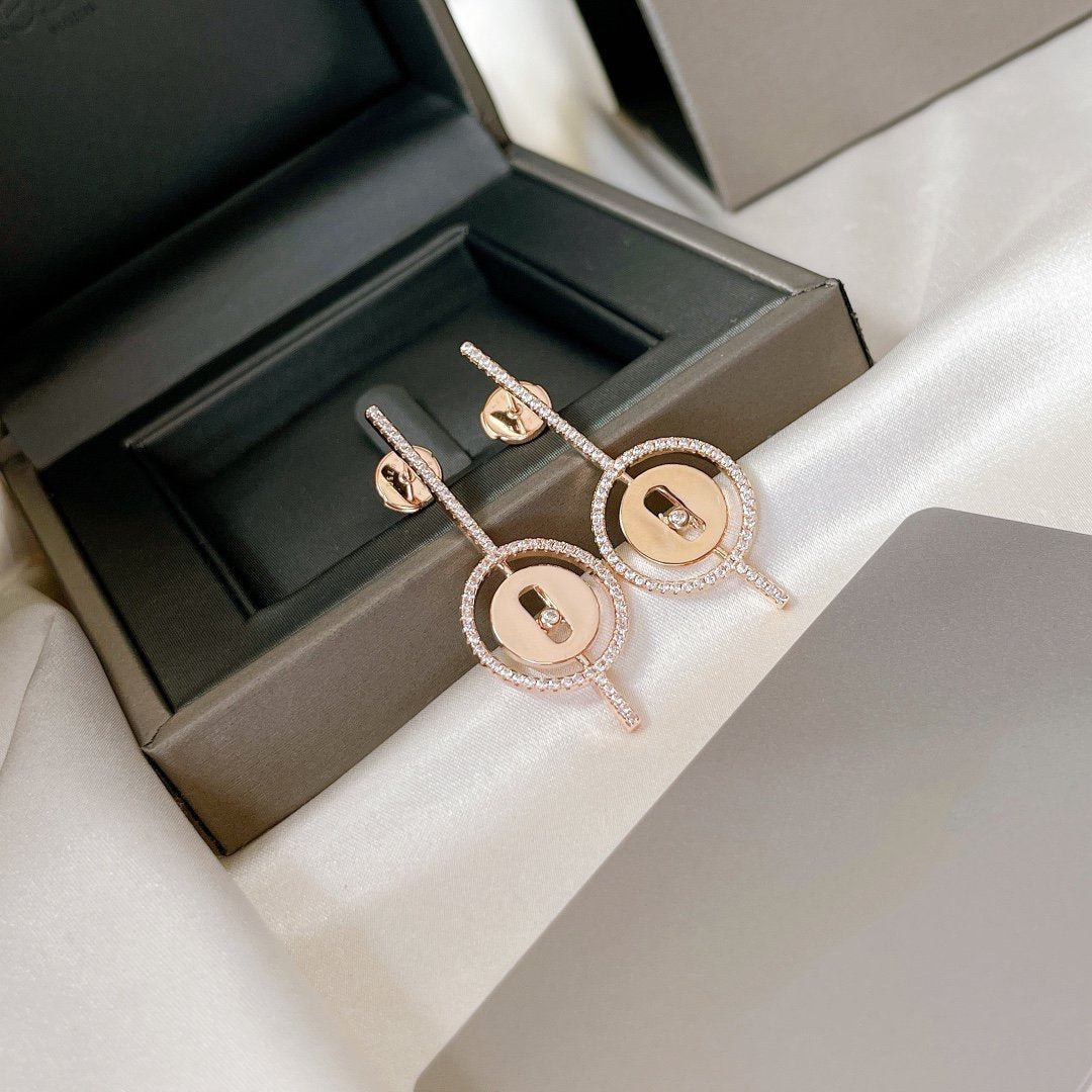 [Glow Jewelry]LUCKY MOVE ARROW PINK GOLD DIAMOND EARRINGS