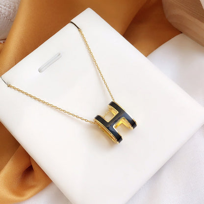 [Glow Jewelry]HM CLIC BLACK ENAMEL GOLD NECKLACE