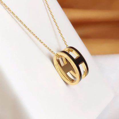 [Glow Jewelry]HM CLIC BLACK ENAMEL GOLD NECKLACE