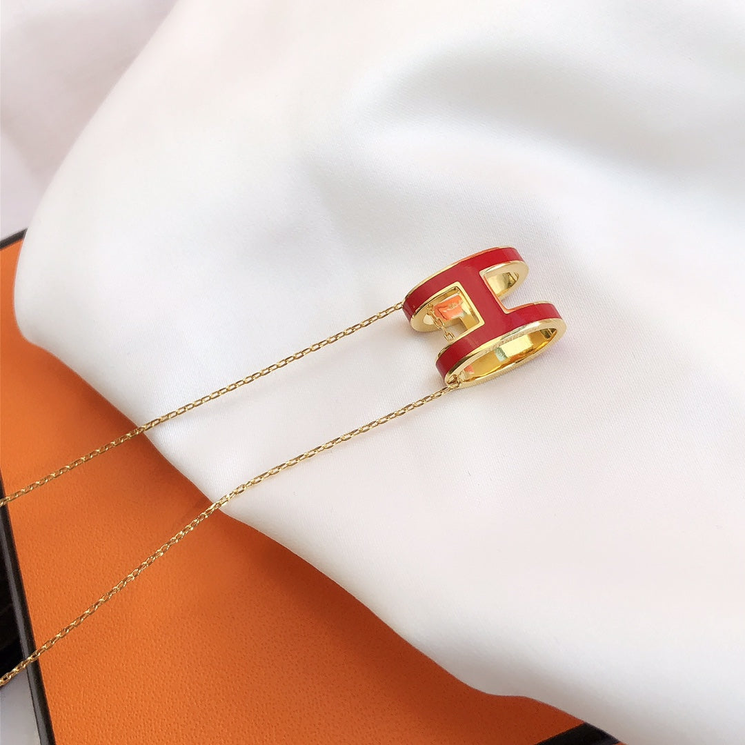 [Glow Jewelry]HM CLIC RED ENAMEL GOLD NECKLACE