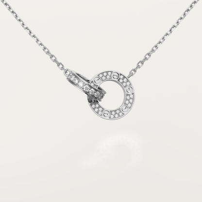 „Glow Jewelry“ LOVE 7,6 mm Halskette Roségold und Silber, vollständig mit Diamanten besetzt