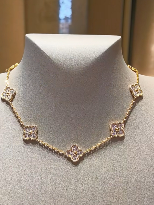 [Glow Jewelry Jewelry]CLOVER 10 MOTIFS  Gold Diamond  NECKLACE