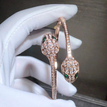[Glow Jewelry]SERPENTI BRACELET PINK GOLD MALACHITE DIAMOND DOUBLE SNAKE