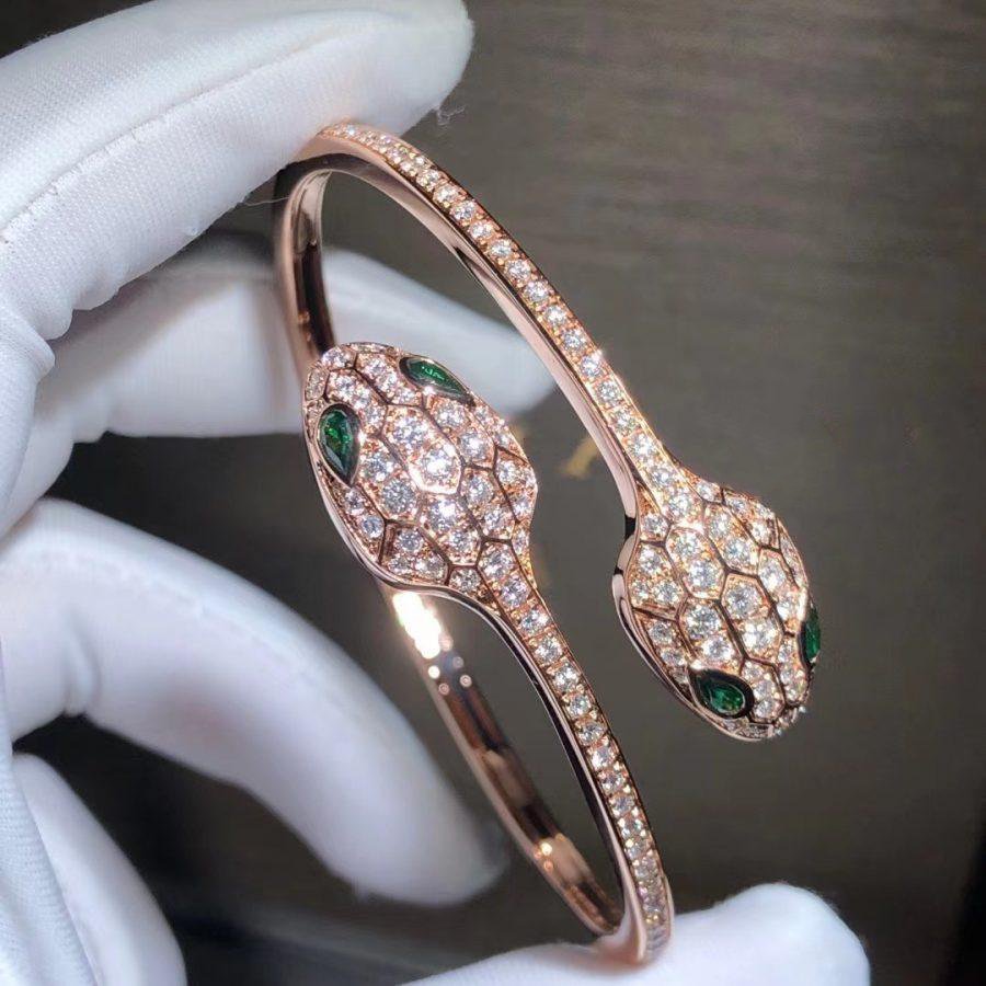 [Glow Jewelry]SERPENTI BRACELET PINK GOLD MALACHITE DIAMOND DOUBLE SNAKE