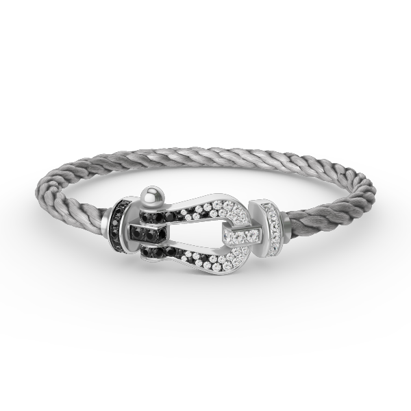 „Glow Jewelry“ KRAFT VOLLE GROßE HUFEISEN SCHWARZ WEISSER DIAMANT ARMREIF SILBER