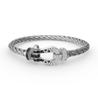 „Glow Jewelry“ KRAFT VOLLE GROßE HUFEISEN SCHWARZ WEISSER DIAMANT ARMREIF SILBER