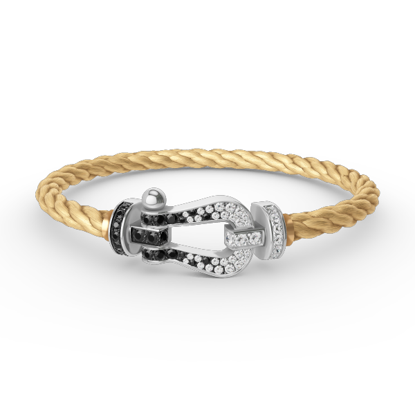 „Glow Jewelry“ KRAFT VOLLE GROßE HUFEISEN SCHWARZ WEISSER DIAMANT ARMREIF SILBER