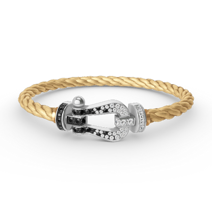 „Glow Jewelry“ KRAFT VOLLE GROßE HUFEISEN SCHWARZ WEISSER DIAMANT ARMREIF SILBER