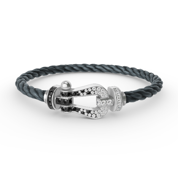 „Glow Jewelry“ KRAFT VOLLE GROßE HUFEISEN SCHWARZ WEISSER DIAMANT ARMREIF SILBER