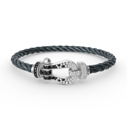 „Glow Jewelry“ KRAFT VOLLE GROßE HUFEISEN SCHWARZ WEISSER DIAMANT ARMREIF SILBER