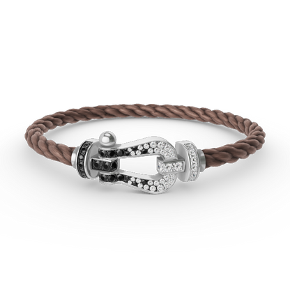 „Glow Jewelry“ KRAFT VOLLE GROßE HUFEISEN SCHWARZ WEISSER DIAMANT ARMREIF SILBER