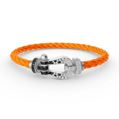 „Glow Jewelry“ KRAFT VOLLE GROßE HUFEISEN SCHWARZ WEISSER DIAMANT ARMREIF SILBER