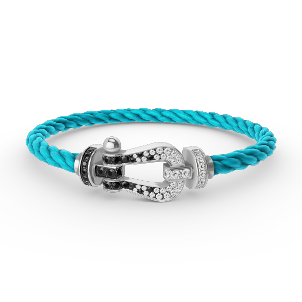 „Glow Jewelry“ KRAFT VOLLE GROßE HUFEISEN SCHWARZ WEISSER DIAMANT ARMREIF SILBER