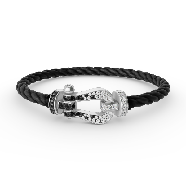 „Glow Jewelry“ KRAFT VOLLE GROßE HUFEISEN SCHWARZ WEISSER DIAMANT ARMREIF SILBER