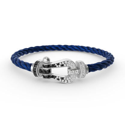 „Glow Jewelry“ KRAFT VOLLE GROßE HUFEISEN SCHWARZ WEISSER DIAMANT ARMREIF SILBER