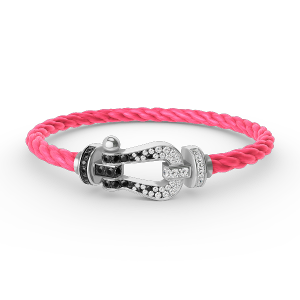 „Glow Jewelry“ KRAFT VOLLE GROßE HUFEISEN SCHWARZ WEISSER DIAMANT ARMREIF SILBER