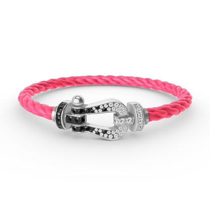„Glow Jewelry“ KRAFT VOLLE GROßE HUFEISEN SCHWARZ WEISSER DIAMANT ARMREIF SILBER
