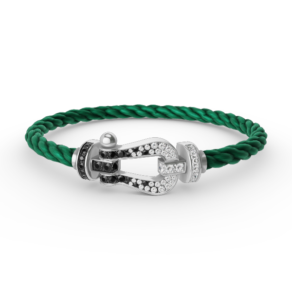 „Glow Jewelry“ KRAFT VOLLE GROßE HUFEISEN SCHWARZ WEISSER DIAMANT ARMREIF SILBER