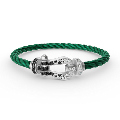 „Glow Jewelry“ KRAFT VOLLE GROßE HUFEISEN SCHWARZ WEISSER DIAMANT ARMREIF SILBER