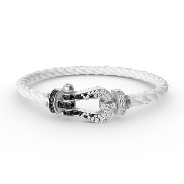 „Glow Jewelry“ KRAFT VOLLE GROßE HUFEISEN SCHWARZ WEISSER DIAMANT ARMREIF SILBER