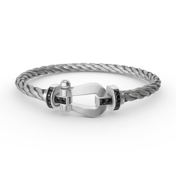 Glow Jewelry „FORCE LARGE HORSESHOE BLACK DIAMOND BRACELET SILBER“