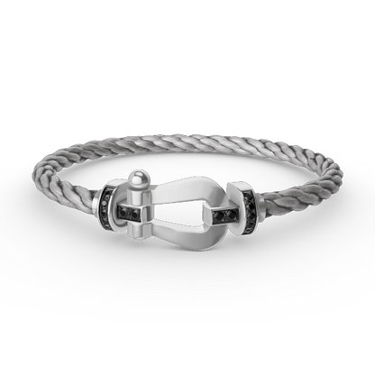 Glow Jewelry „FORCE LARGE HORSESHOE BLACK DIAMOND BRACELET SILBER“