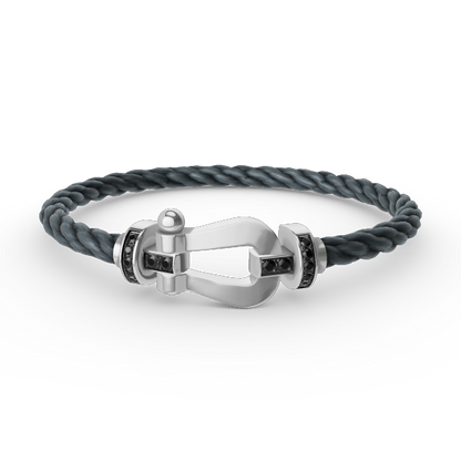 Glow Jewelry „FORCE LARGE HORSESHOE BLACK DIAMOND BRACELET SILBER“