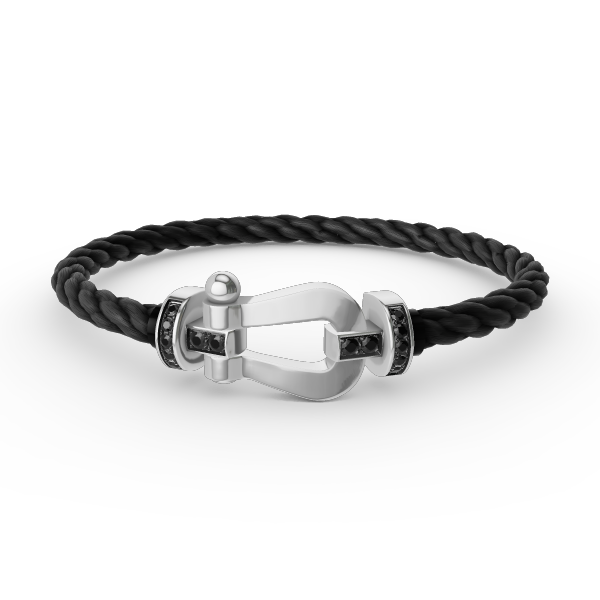 Glow Jewelry „FORCE LARGE HORSESHOE BLACK DIAMOND BRACELET SILBER“