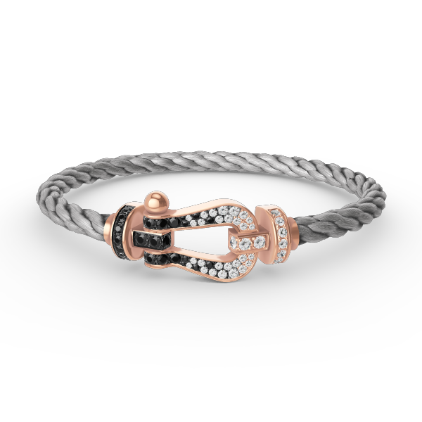 Glow Jewelry FORCE LARGE HORSESHOE BLACK WHITE DIAMOND BRACELET ROSE GOLD