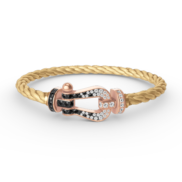 Glow Jewelry FORCE LARGE HORSESHOE BLACK WHITE DIAMOND BRACELET ROSE GOLD