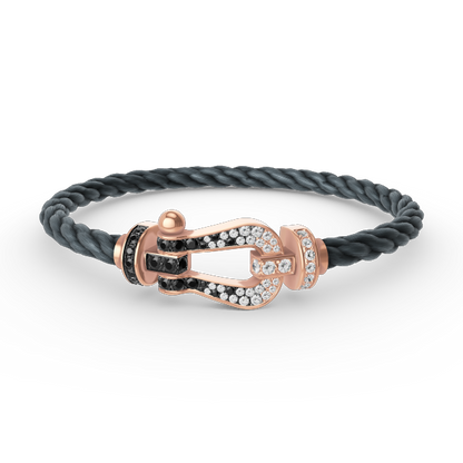 Glow Jewelry FORCE LARGE HORSESHOE BLACK WHITE DIAMOND BRACELET ROSE GOLD