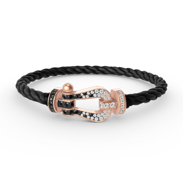 Glow Jewelry FORCE LARGE HORSESHOE BLACK WHITE DIAMOND BRACELET ROSE GOLD