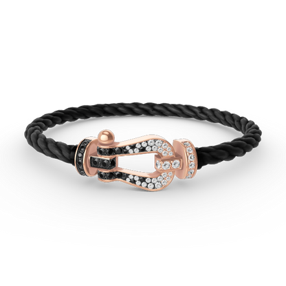 Glow Jewelry FORCE LARGE HORSESHOE BLACK WHITE DIAMOND BRACELET ROSE GOLD