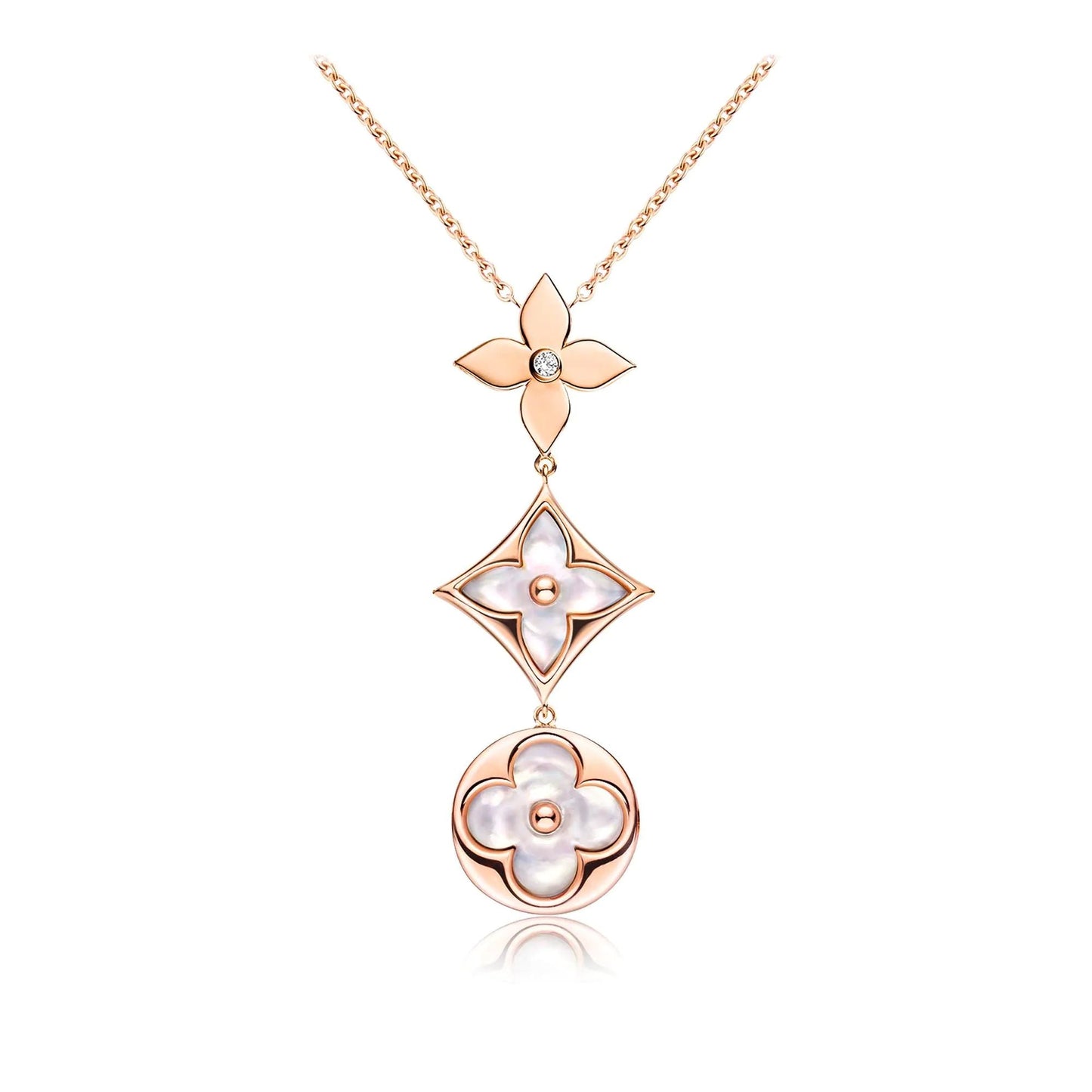 „Glow Jewelry“ COLOR BLOSSOM LARIAT HALSKETTE ROSÉGOLD WEISS PERLMUTT UND DIAMANT