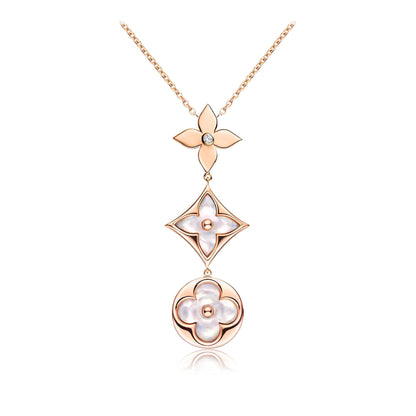 „Glow Jewelry“ COLOR BLOSSOM LARIAT HALSKETTE ROSÉGOLD WEISS PERLMUTT UND DIAMANT