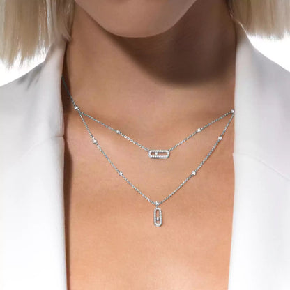 [Glow Jewelry]2 Rows Rose Gold Diamond Pave_ Necklace Move Uno