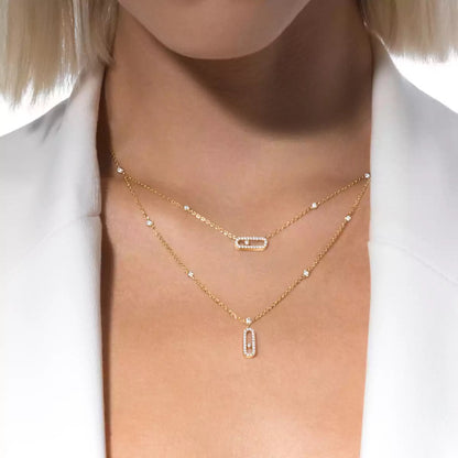 [Glow Jewelry]2 Rows Rose Gold Diamond Pave_ Necklace Move Uno