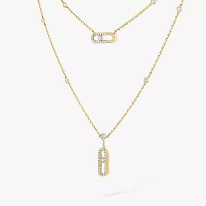[Glow Jewelry]2 Rows Rose Gold Diamond Pave_ Necklace Move Uno