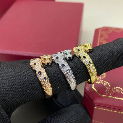[Glow Jewelry]FULL DIAMOND DOUBLE LEOPARD HEAD RING
