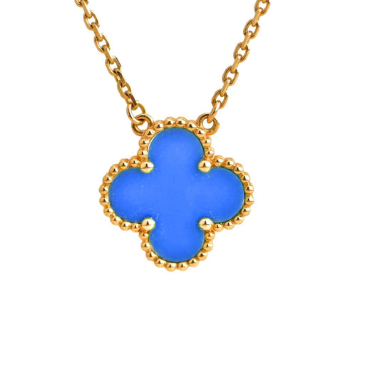[Glow Jewelry]CLOVER 15MM BLUE AGATE NECKLACE