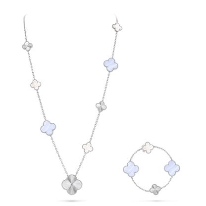 [Glow Jewelry]DETACHABLE CLOVER 15(11+4) FLOWER SILVER NECKLACE SET