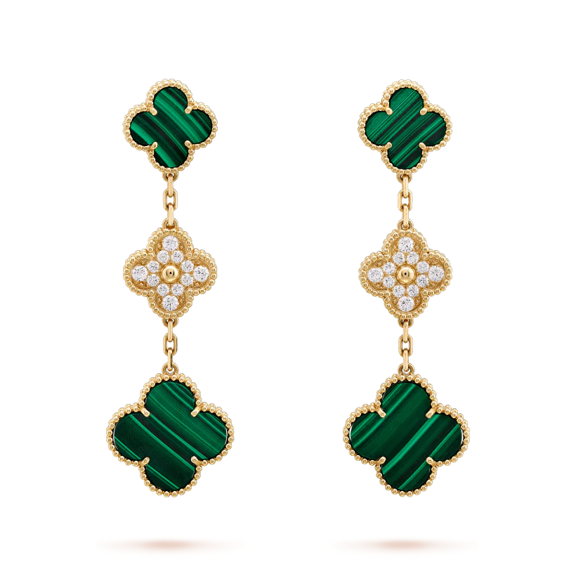 ¡®Glow Jewelry¡¯CLOVER EARRINGS GOLD MALACHITE DIAMOND 3 MOTIF