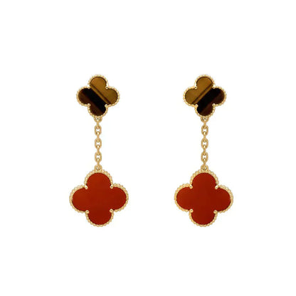 [Glow Jewelry]CLOVER  2 MOTIF  TIGER EYE CARNELIAN EARRINGS