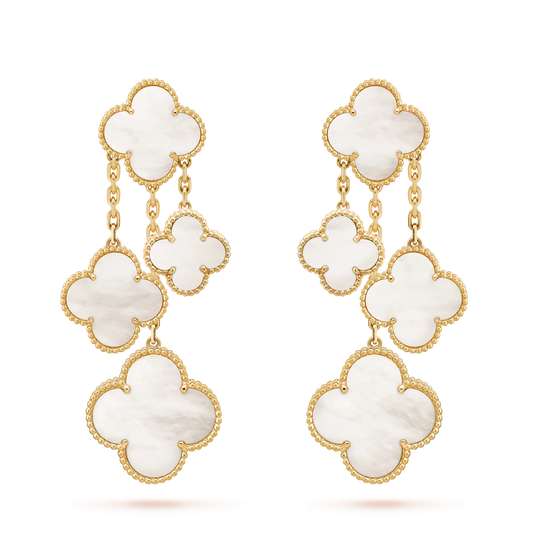 ¡®Glow Jewelry¡¯CLOVER EARRINGS WHITE MOP 4 MOTIFS GOLD