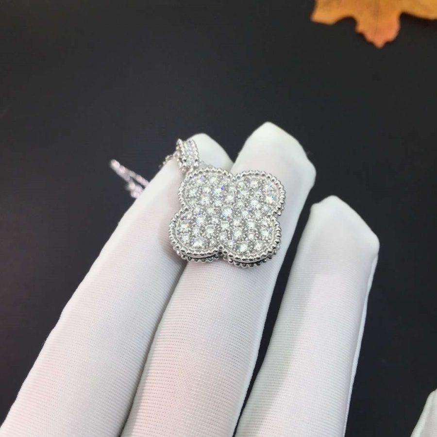 „Glow Jewelry“ KLEE 25MM SILBER VOLL DIAMANT GROSSE KLEE HALSKETTE