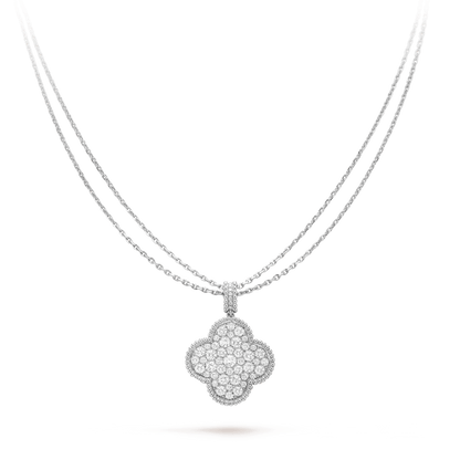 „Glow Jewelry“ KLEE 25MM SILBER VOLL DIAMANT GROSSE KLEE HALSKETTE