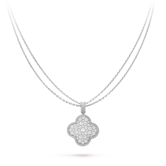Glow Jewelry『CLOVER 25MM SILVER FULL DIAMOND BIG CLOVER NECKLACE』
