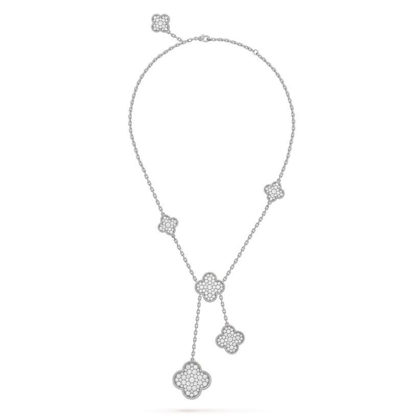„Glow Jewelry“ Halskette „CLOVER 5 MOTIFS“ aus Silber mit Diamanten